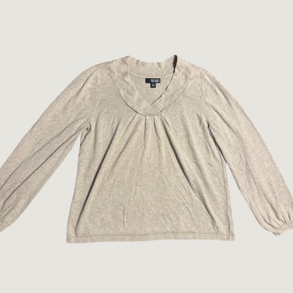a.n.a A New Approach Petite Beige V-Neck Pleated Knit Sweater Top Size PL